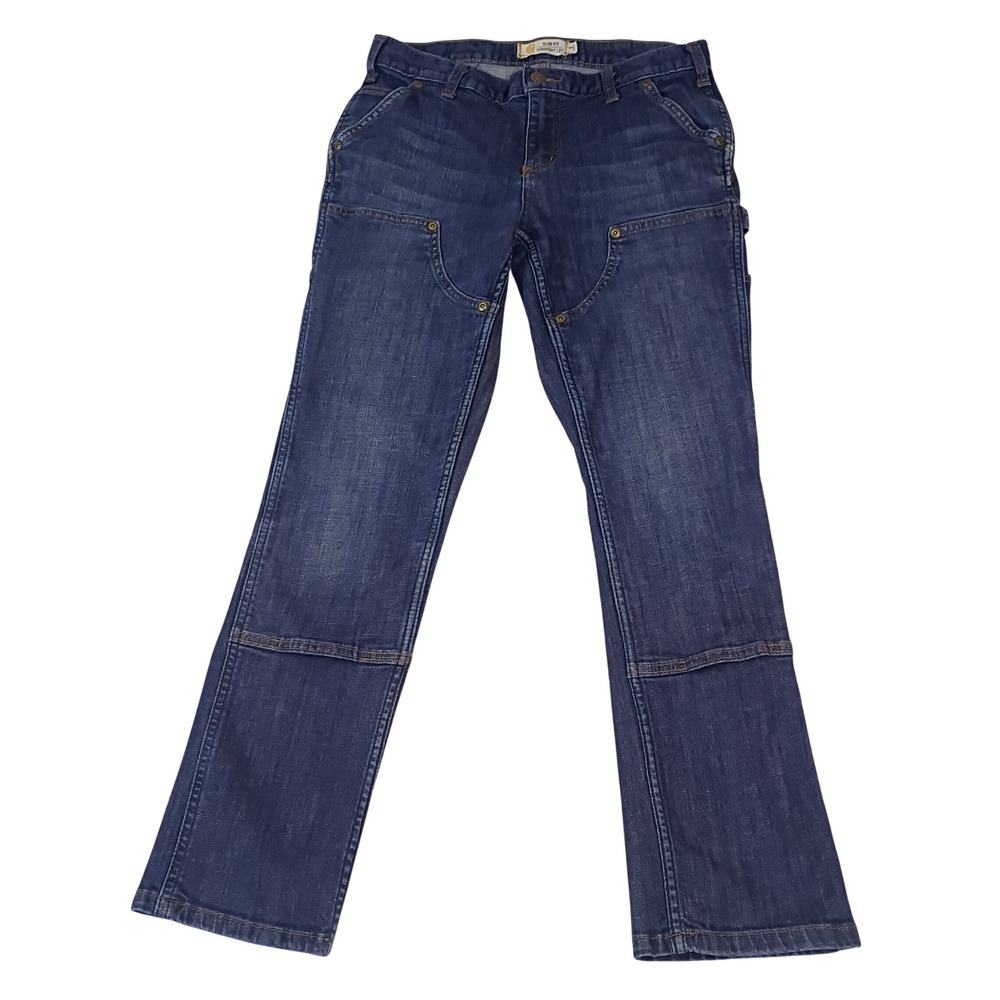 Carhartt Layton Double Front Jeans Womens 6 Short Blue Rugged Flex Slim Straight